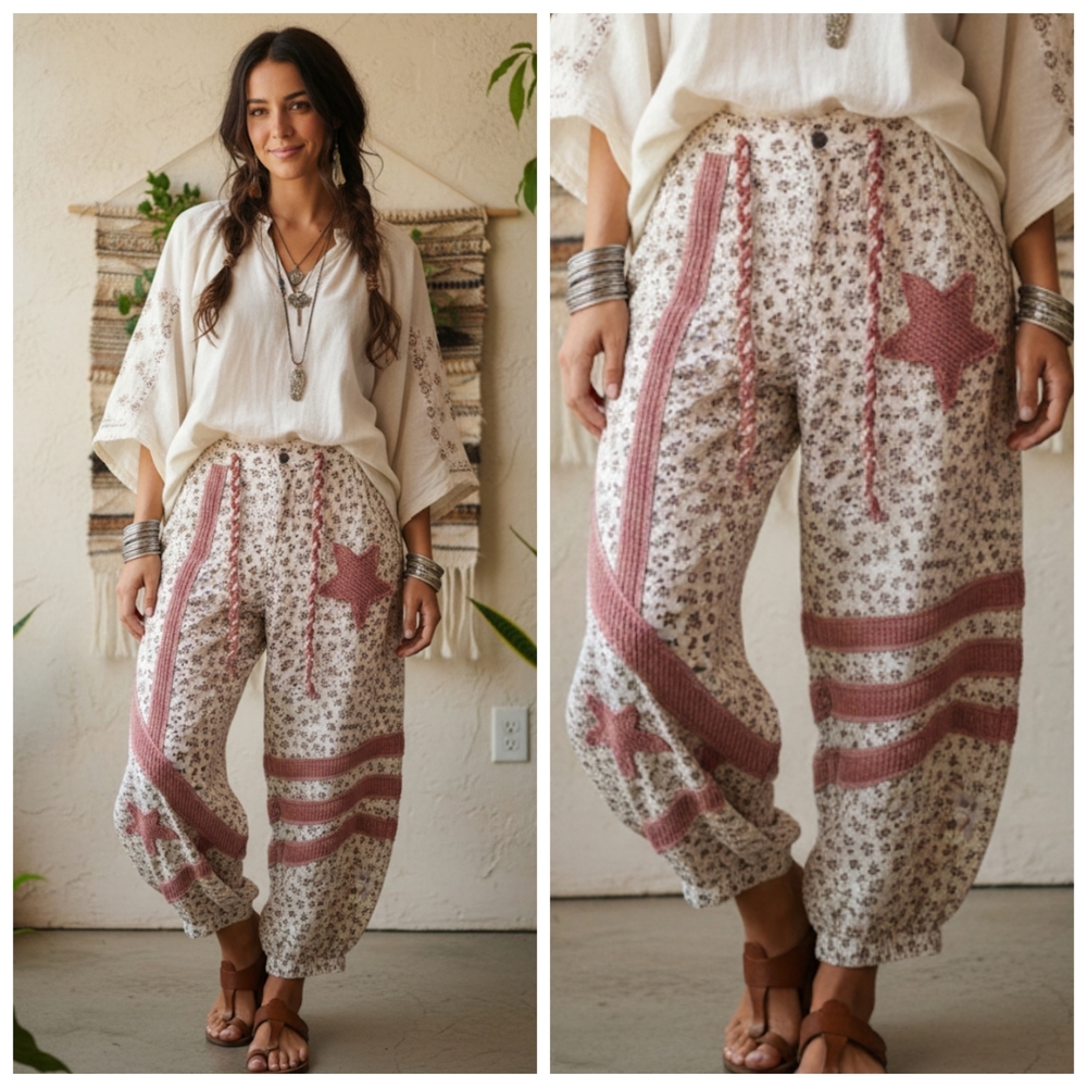 POL Pink and Cream Star Patchwork Floral Print Joggers